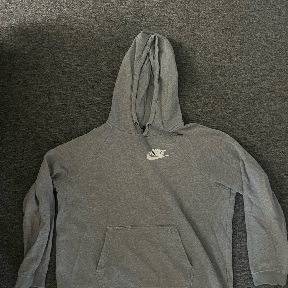 Nike Gray Pullover Hoodie with White Swoosh - Size XL